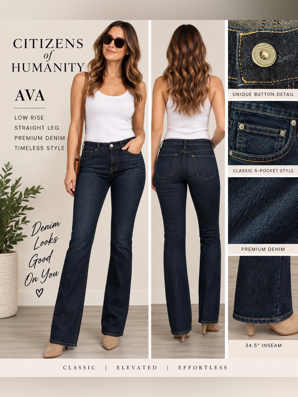 Citizens of Humanity Ava Jeans 30 Dark Wash Low Rise Straight Leg 34.5”